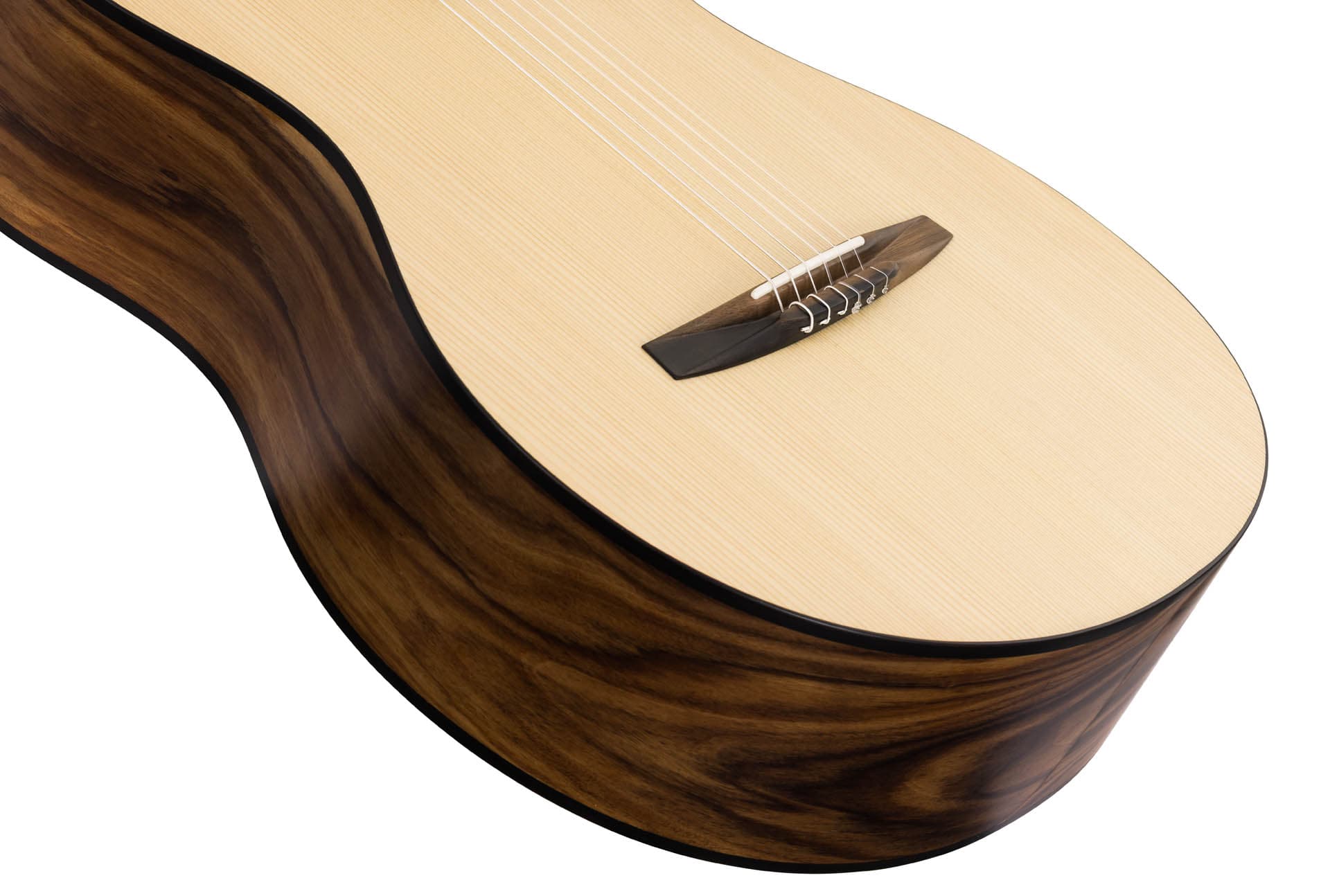 NOVA ebony bridge and soundboard close-up